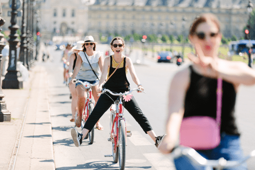 A group of bike riders in Paris, France