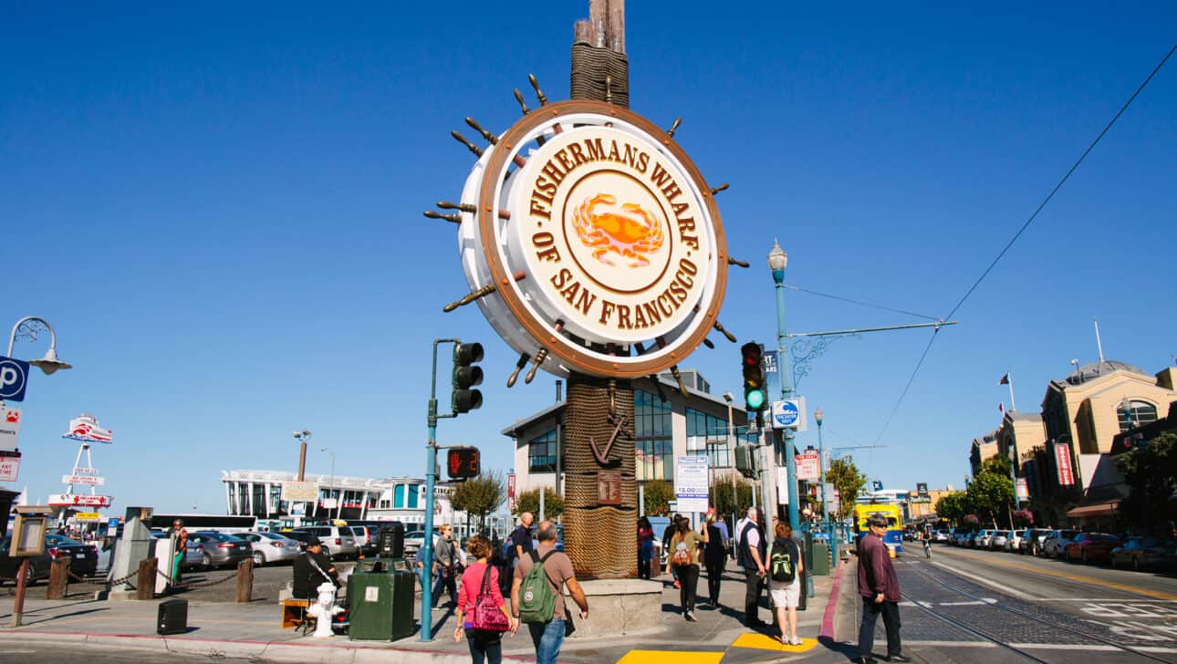 San Francisco, Pier 39, Fisherman`s Wharf - the Banner of Hard