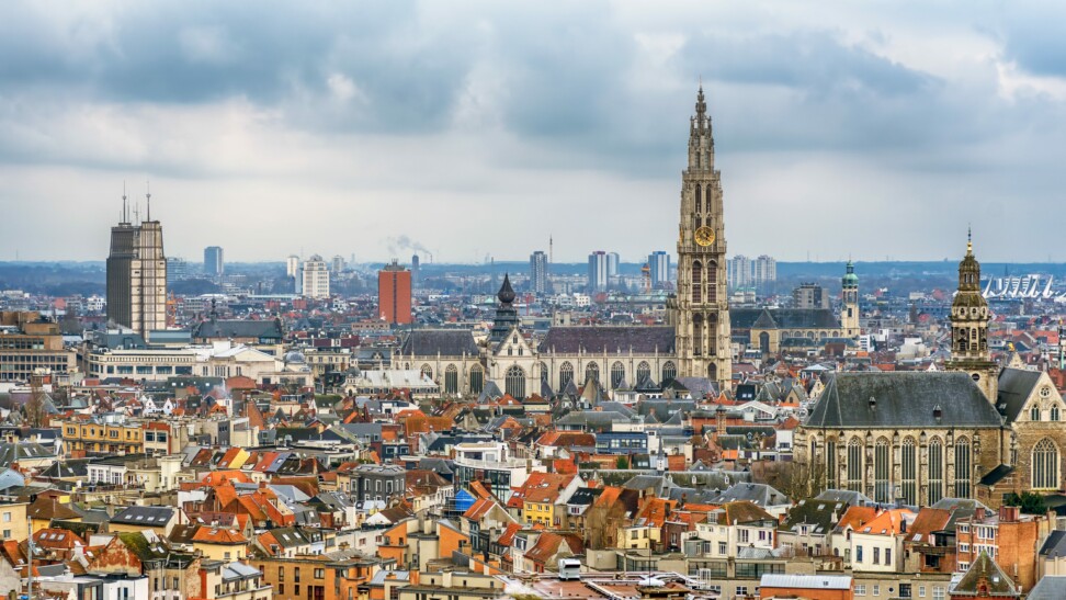 The Antwerp skyline as seen from afar