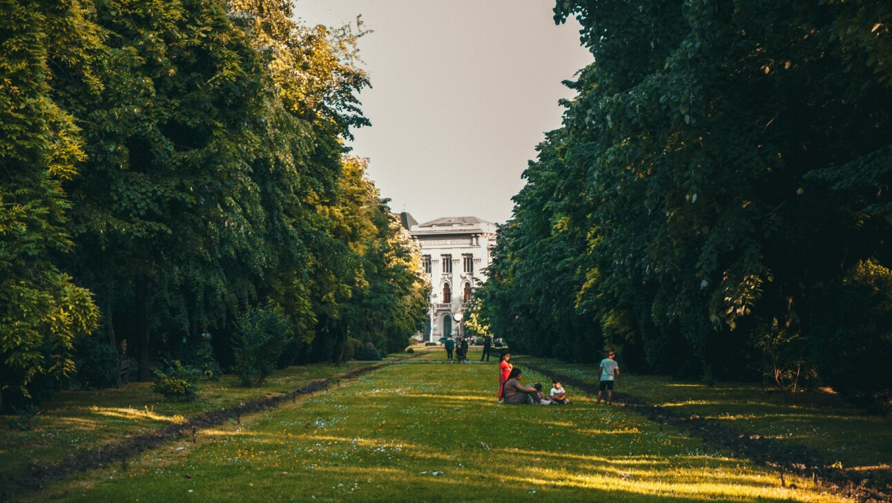 People relaxing in Cismigiu Gardens in Bucharest, Romania