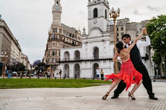 A couple dancing in a large square in Buenos Aires, Argentina