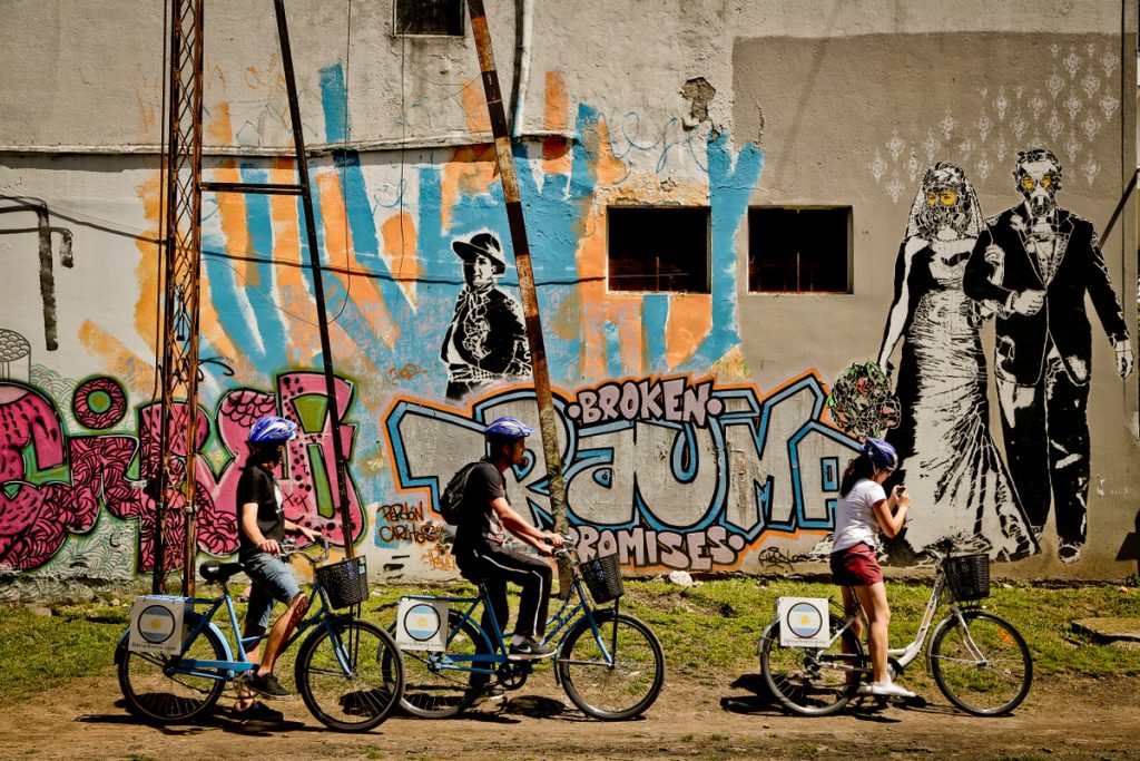 The famous 'Nuclear Wedding' street art mural in Buenos Aires, Argentina