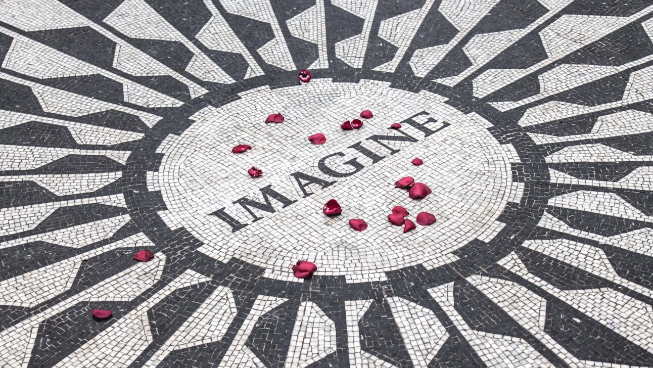 The John Lennon Memorial & Strawberry Fields landmark in Central Park, New York City