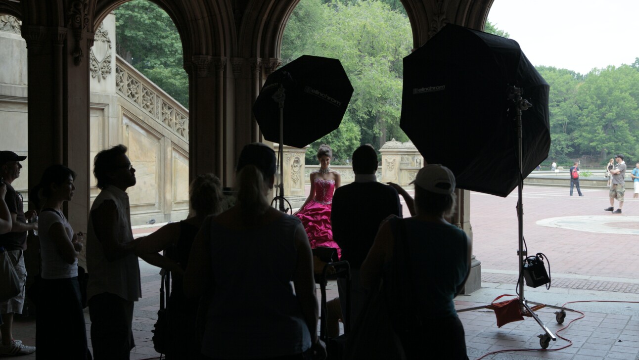 A model during a photo shoot in New York City's Central Park