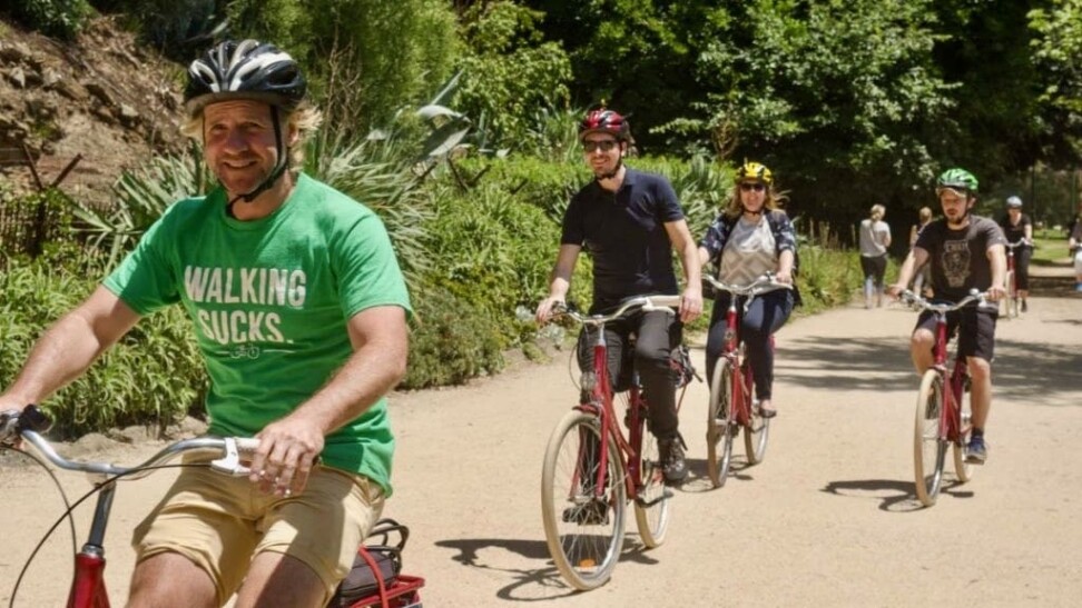 Cyclists riding through Melbourne, Australia