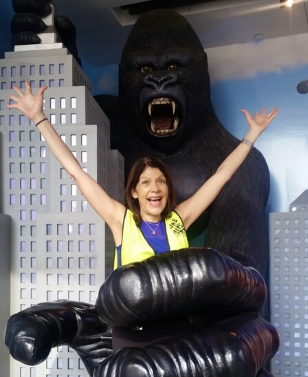 A women pretends to be captured by King Kong in Hollywood, California