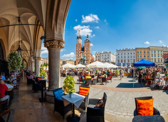 The Old Town Square in Krakow, Poland