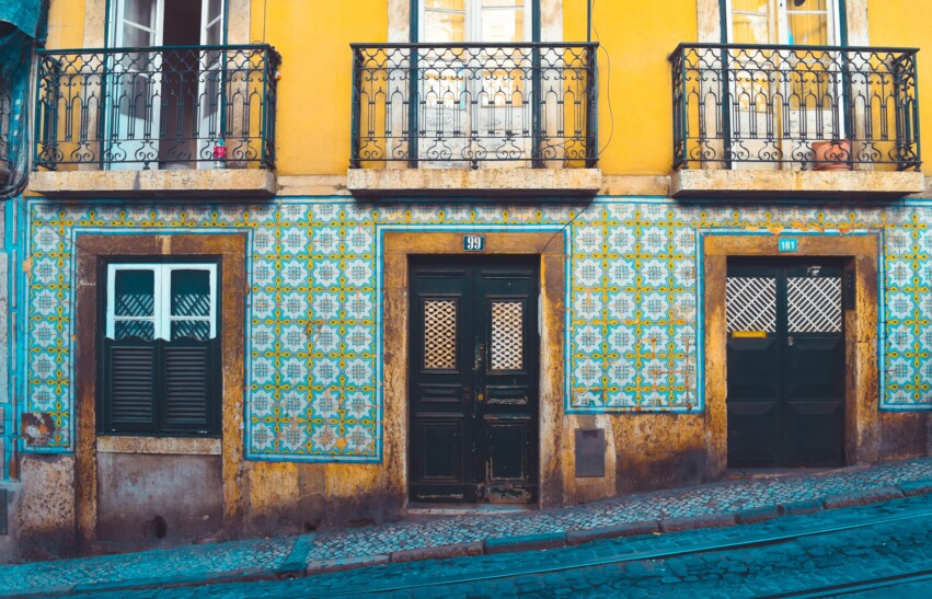A bright yellow home in Lisbon, Portugal