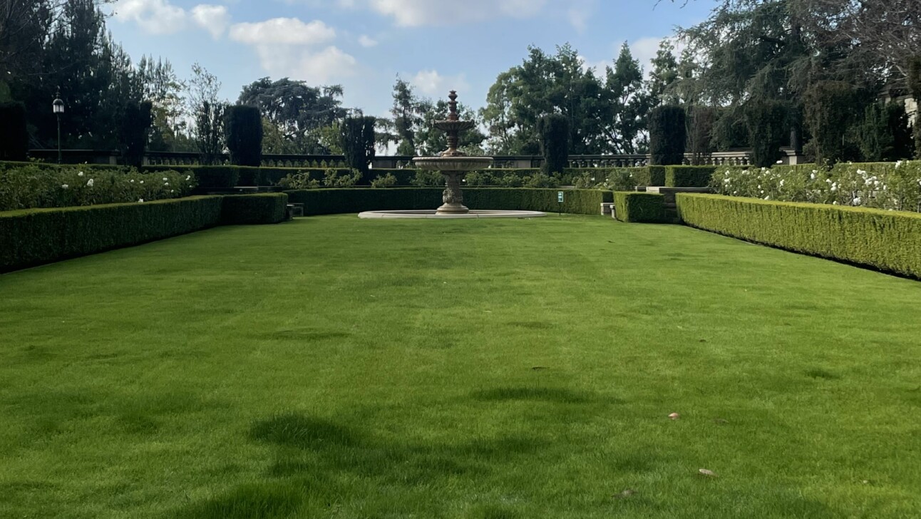 The gardens of Greystone Mansion in Los Angeles, California