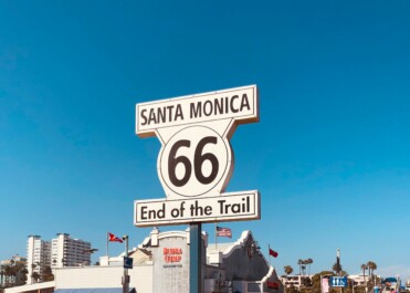 The end of the historic Route 66 in Santa Monica, California