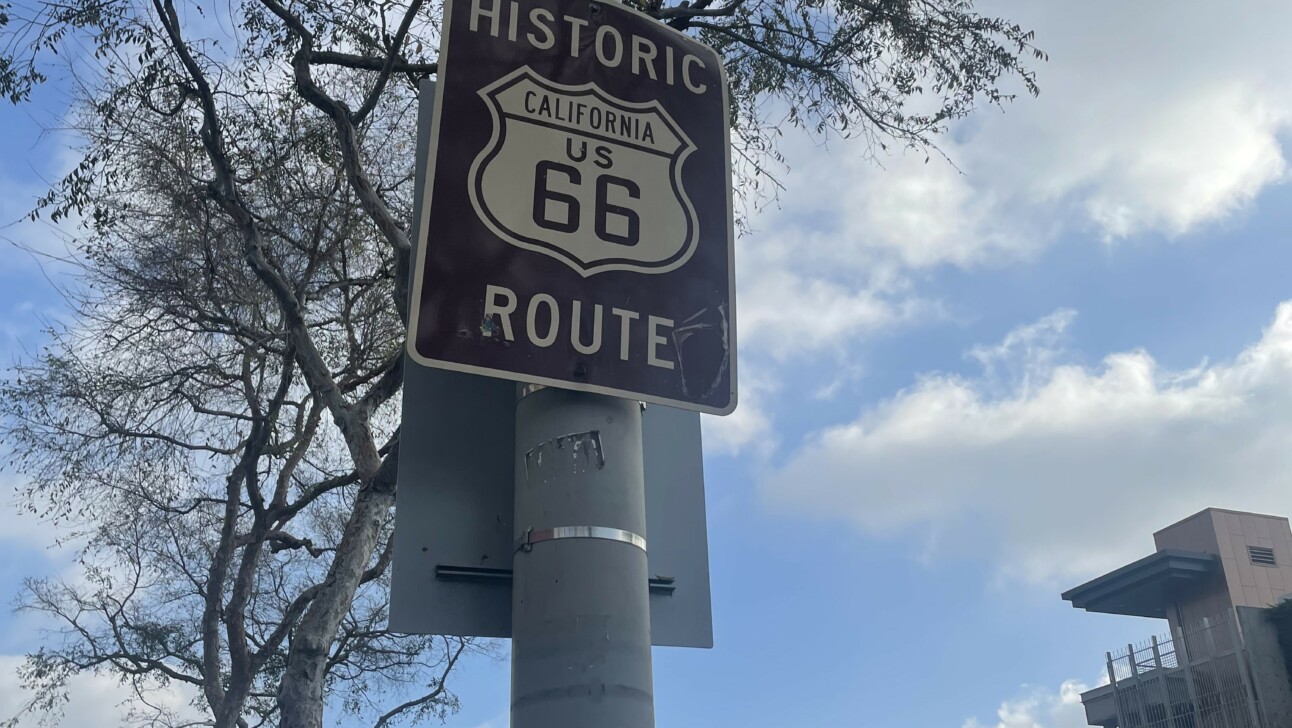 A historic route 66 sign in Los Angeles, California
