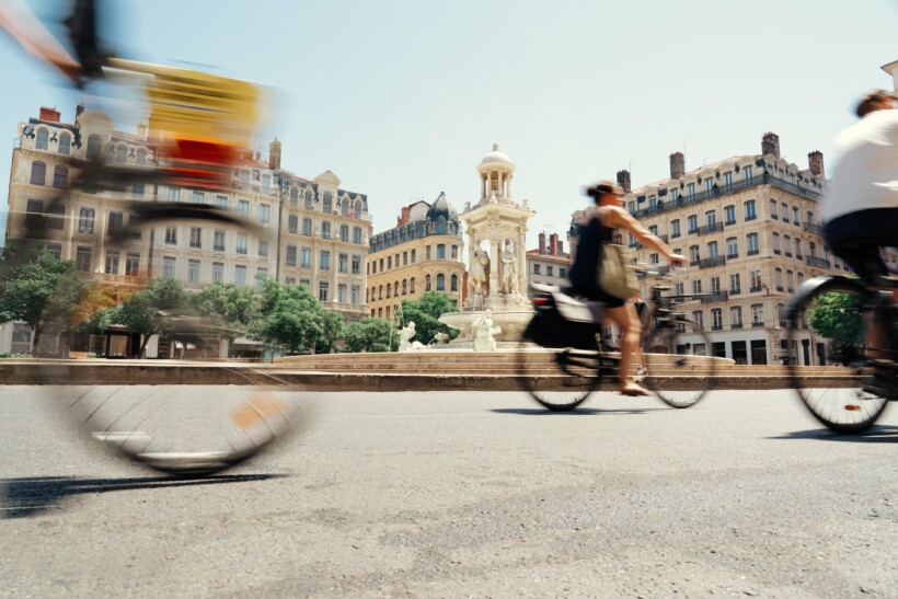Cyclists ride through Lyon, France
