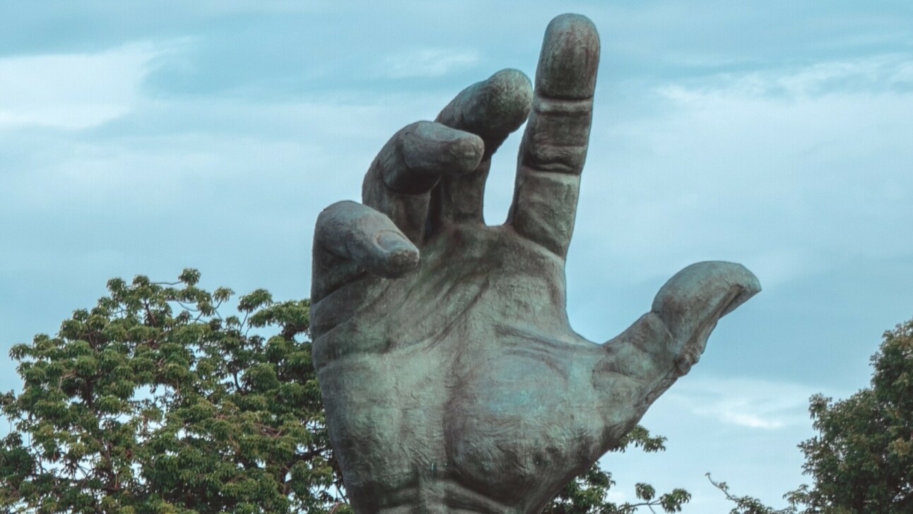 The hand statue at the Holocaust Memorial in Miami, Florida