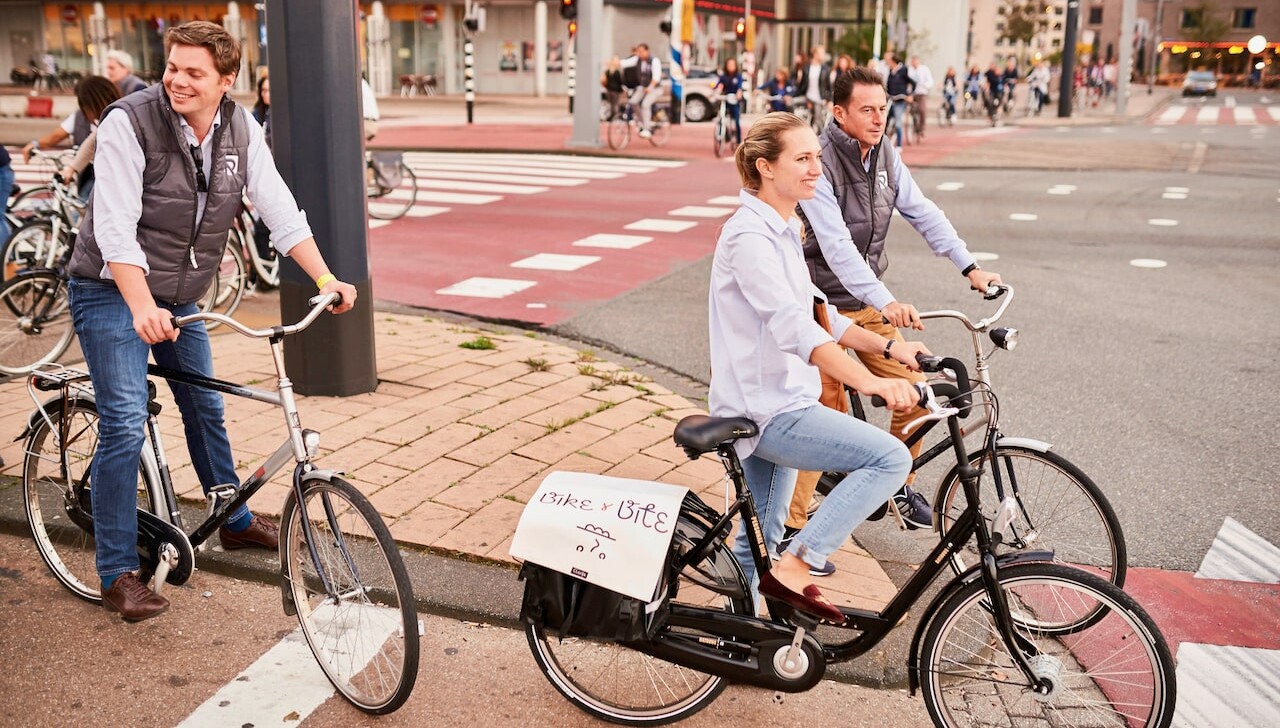 biking downtown in rotterdam