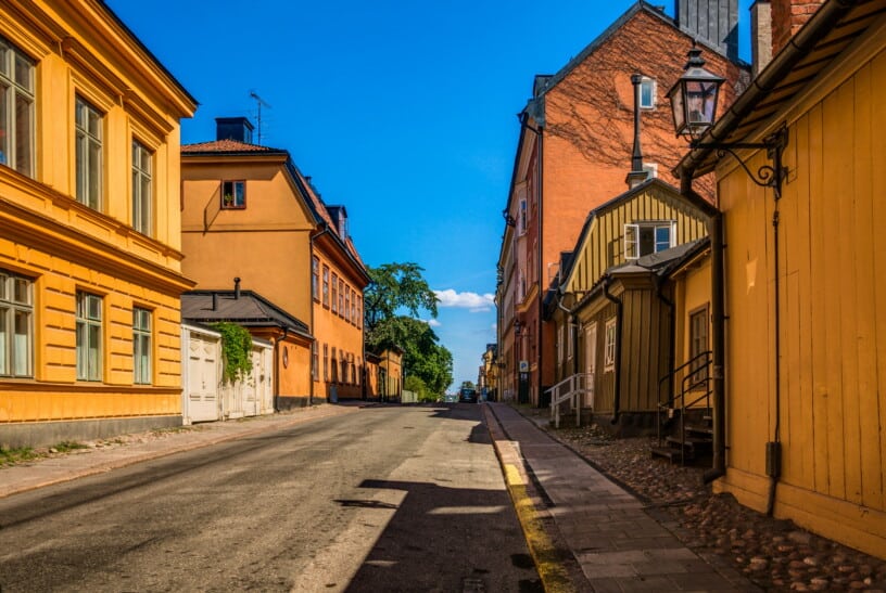 A typical road in the Sodermalm district of Stockholm, Sweden