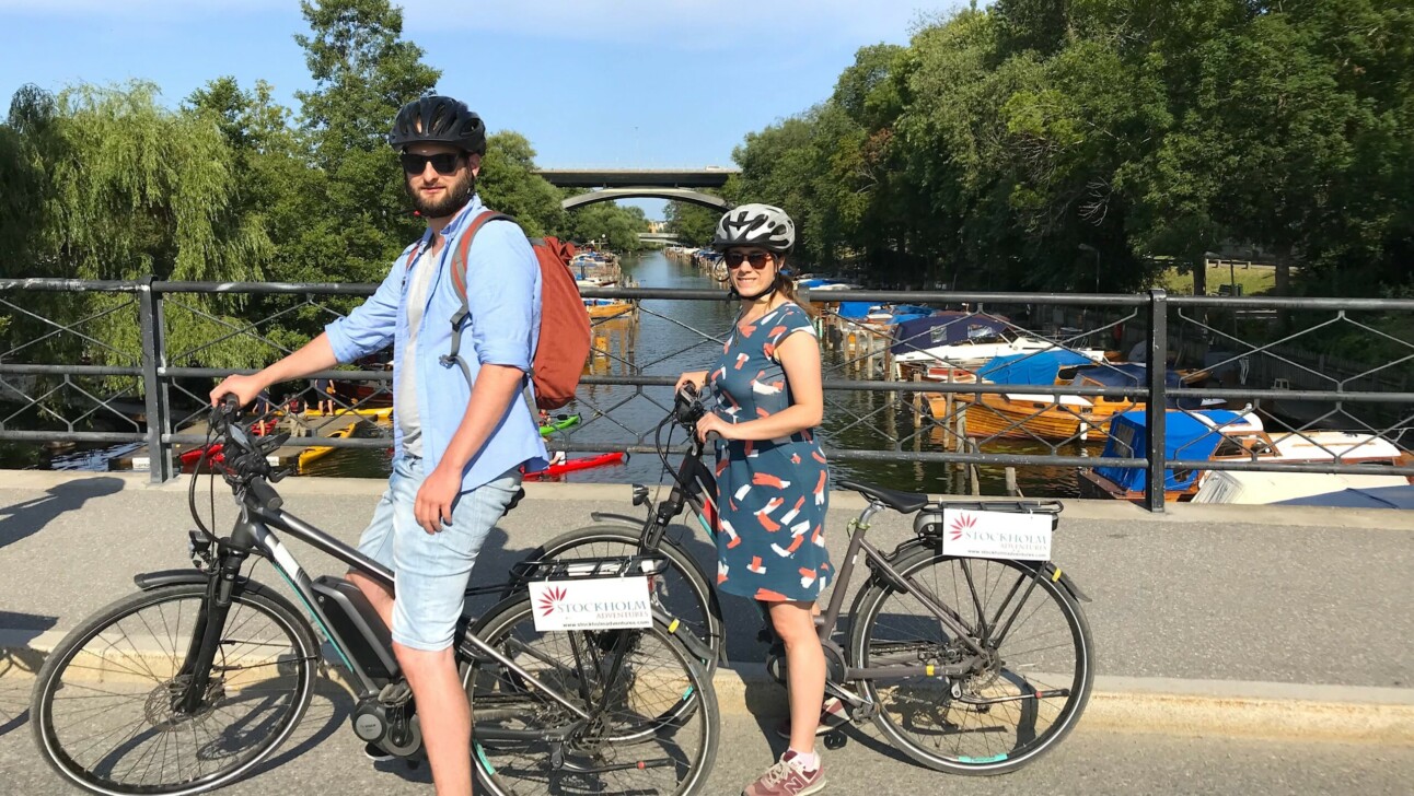 Riding along the canal in Stockholm