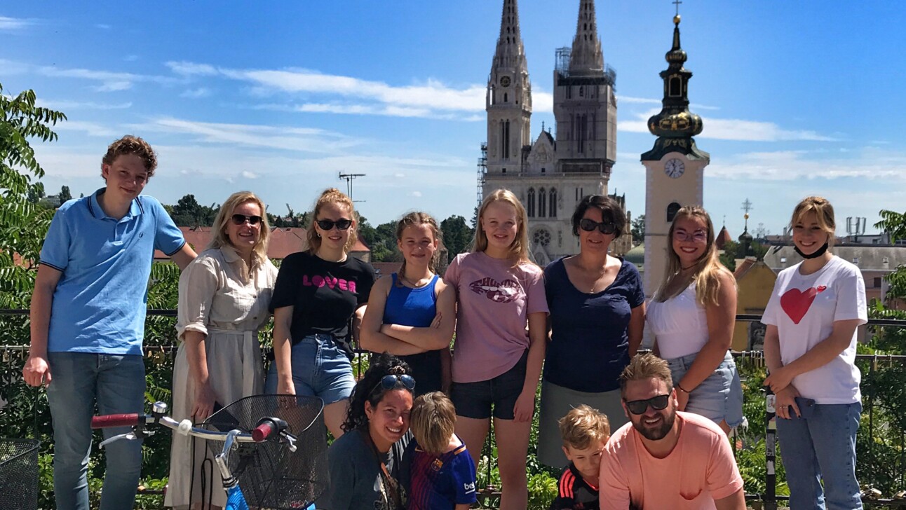 Posing in front of the Zagreb Cathedral.