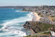 An arial view of the beach in Newcastle, Australia