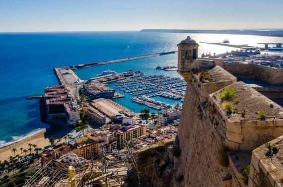 A view of the sea from the Santa Barbara castle in Alicante, Spain