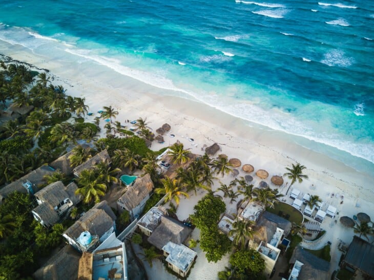 An arial view of the Tulum sealine