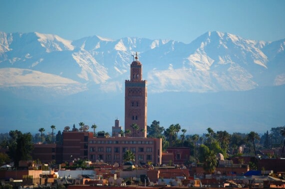 Koutoubia in Marrakech with the Atlas mountains in the background