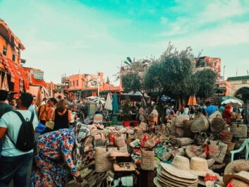 A large open-air market in Marrakech, Morocco