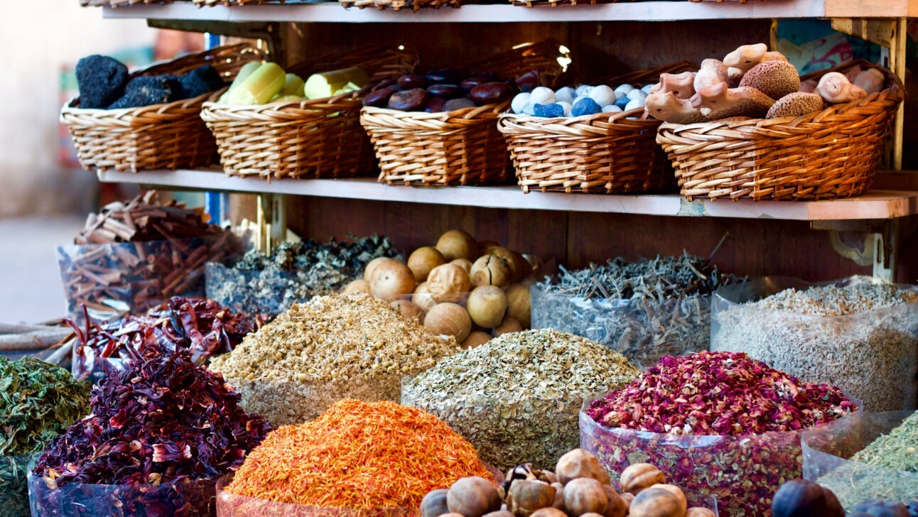 Colorful spices in the Souk El Had in Agadir