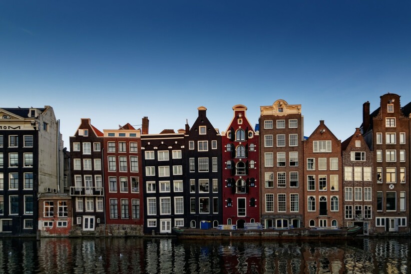 Row houses along the canal in Amsterdam