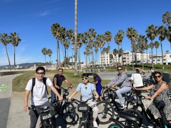 A group biking through santa monica and venice